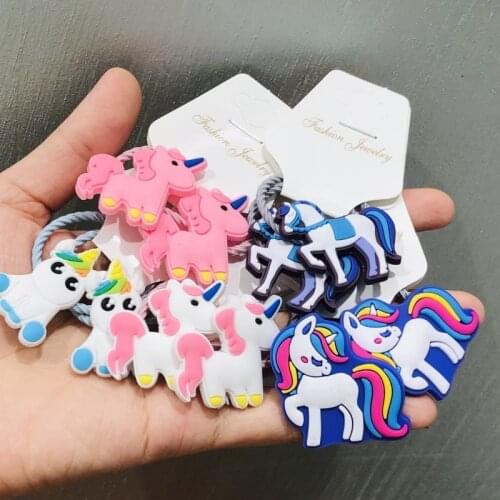 2Pcs Cute Unicorn Animals Hair Accessories Children Rubber Bands Scrunchies Elastic Hair Bands Girls Headwear Decorations Ties