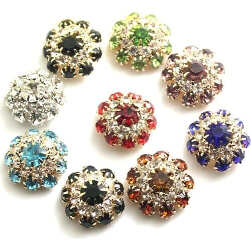 22MM Round Diamond Alloy Rhinestone Button with Shank Crystal for Wedding Bouquet Child Hair Ribbon Decorative Buttons