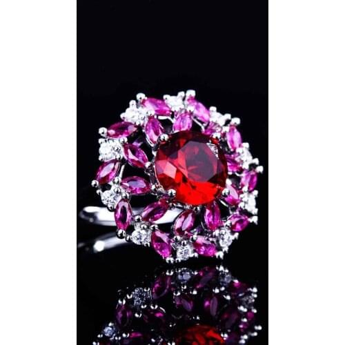 Fashion Flower Adjustable Ring Inlay Red AAA Cut Zircon Luxury Charm Silver Jewelry For Women Bride Engagement Cocktail Party