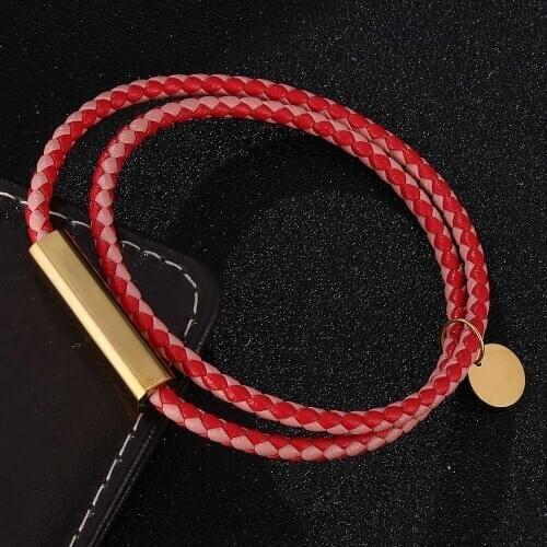 Fashion Red Pink Braided Leather Bracelet Men Bracelet for Women Jewelry Multilayer Leather Clasps Charm Bracelet BB0706