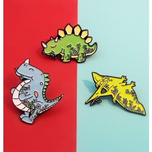 Cartoon Cute Animals Dinosaurs Enamel Pins Plants Flowers Triceratops Tyrannosaurus Rex Brooch Alloy Punk Badges Woman Jewelry