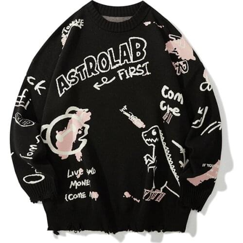 2021 New Mens Fashion Pullovers Casual Round Collar Long Sleeve Mens Sweaters Trendy Printing Harajuku Style Pullover Male Tops