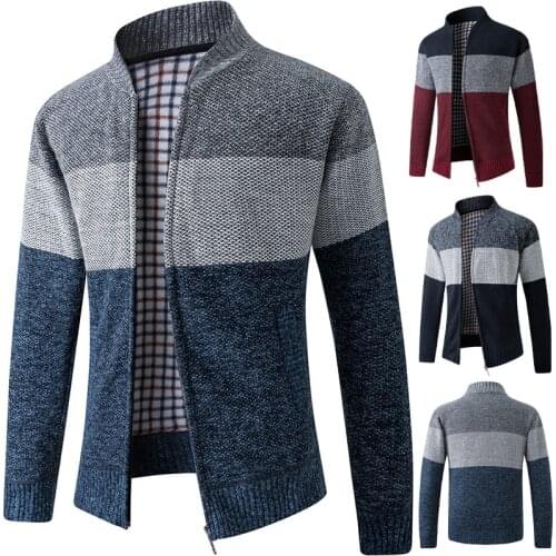 Men Sweater Cardigan Zipper 2021 New Arrival Winter Thick Middle-Aged Male Knitted Coat Patchwork Fashion Hot Sale M22