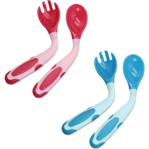 Baby Spoon Fork Set with Travel Case Toddler Kid Children Feeding Training Spoon Heat Sensing Color Change Bendable Soft Utensil