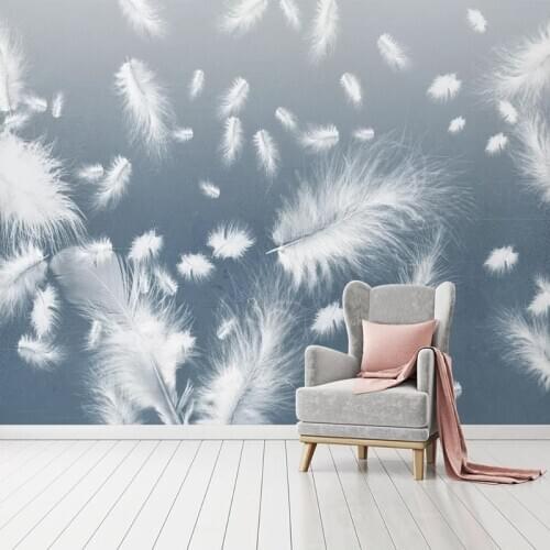 Custom Any Size Mural Wallpaper 3D White Feather Wall Painting Living Room Bedroom Home Decor Self-Adhesive Waterproof Stickers