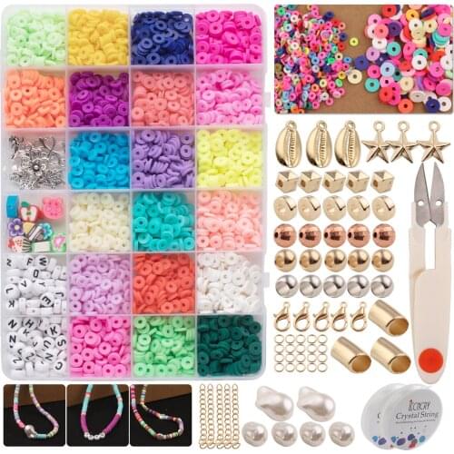 24Grids Clay Slices Beads Set For Jewelry Making Diy Necklace Bracelet Loose Spacer Clay Polymer Beads for Jewelry Crafts