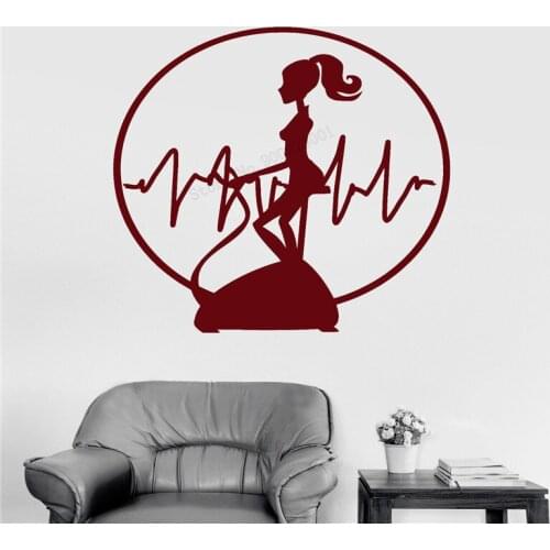 Wall Decoration Women Girls Sports Gym Room Sticker Vinyl Art Removeable Poster Cardio Training Sports Ornament Beauty LY318