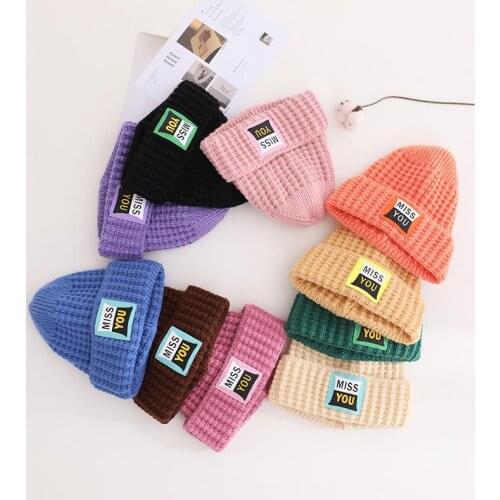 2021 Autumn and Winter Cotton Letter Thicken Knitted Hat Warm Hat Skullies Cap Beanie Hat for Children Boy and Girl 16