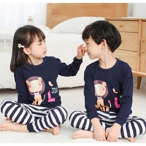 Autumn Kids Boy Pajamas Sets Girl Sleepwear Children Pijama Top Pants Full Sleeve 2 Piece 100% Cotton Striped Teenage Night Wear