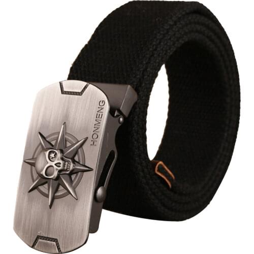 Casual Canvas Belt Youth Men Belt For Jeans With Alloy Smooth Buckle Skull Novelty Design Fashion Belts Outdoor Male Waistband