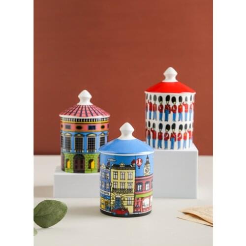 Roman Tower Candle Holder Diy Handmade Candle Jar Storage Bin Box Ceramic Crafts Home Decor Jewelry Container with Lid