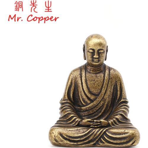 Antique Bronze Buddha Statue Mini Portable Brass Bodhisattva Sculpture Ornaments Home Feng Shui Decor Office Desk Decorations