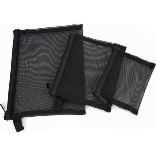 Zipper Mesh Bags, Pack of 3 (S/M/L), Beauty Makeup Cosmetic Accessories Organizer, Travel Toiletry Kit Set Storage Pouch, Blac