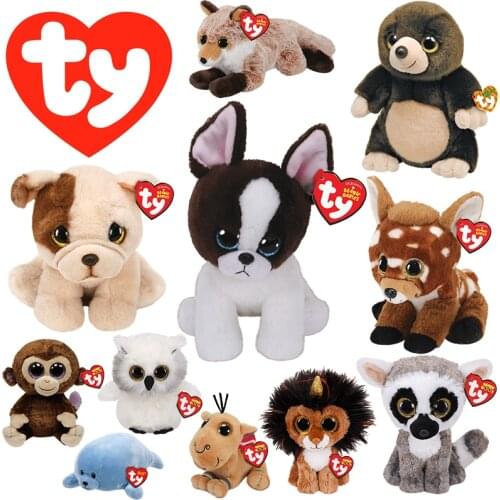 15 CM Ty Beanie Big Eyes Rare Dog Fox Langur Owl Sika Deer Tiger Lion Seal Elephant Plush Animal Doll Toy Children Birthday Gift