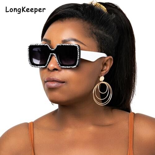 Vintage Square Sunglasses Women Men White Oversize Sun Glasses Retro Striped Wide Legs Eyewears Shades lentes de sol mujer 2021