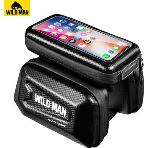 WILD MAN Rainproof Bicycle Bag Hard Shell Front Top Tube Cycling Bag 6.5 Inch Phone Case Touch Screen Bike Bag Accessories