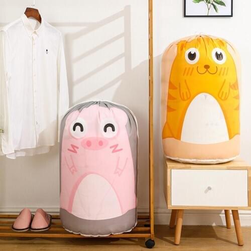 1Pc Cylindrical Tiger Pig Mouse Print Drawstring Clothing Storage Bag Quilt Pouch Luggage Organizer Bag