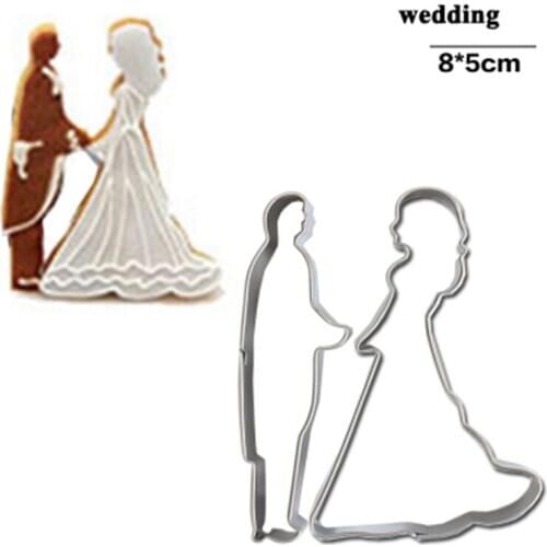 Bride and Groom Wedding Biscuit Maker Cookie Cutter Set Cake Sugarcraft Bakery Dessert Tools Stainless Steel Baking Mold Fondant