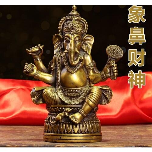 SOUTHEAST ASIA HOME COMPANY SHOP TALISMAN MONEY DRAWING THAILAND ELEPHANT GANESH MAMMON GOD OF WEALTH FENG SHUI BRASS STATUE
