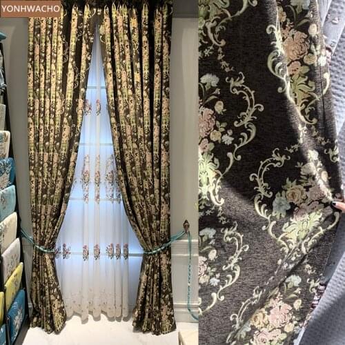 Custom curtain luxury American chenille jacquard thickheat insulation coffee cloth blackout curtain valance tulle panel C665