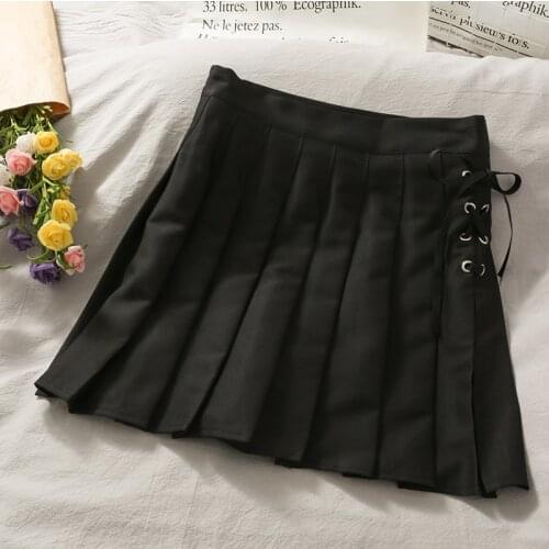 Chic Drawstring High Waist Pleated Mini Skirts Women Summer Skirt 2021 New Casual Solid Stylish A-line Skirt