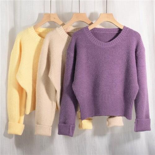 2021 Spring Womens Sweater Pullovers Warm Minimalist Korean Short Elegant Solid Sweet Lady Jumpers
