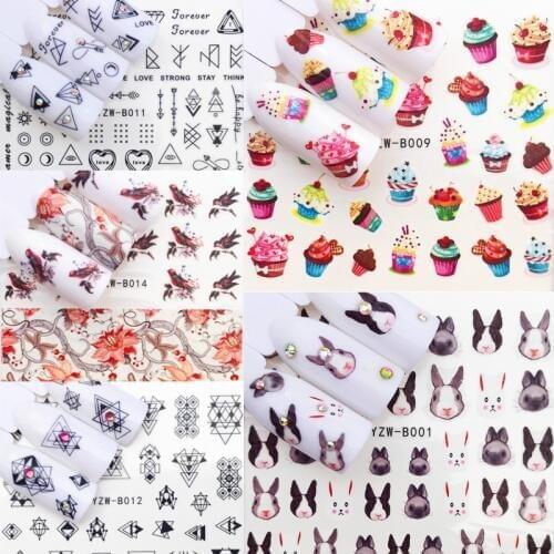 48 Design 1Pcs Water Nail Stickers Geometric Sunset Ethnic Style Designs Sliders For Nail Decals DIY Manicure