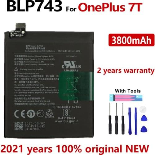 100% Original For Oneplus 7T One Plus 7T Phone Battery BLP743 3800mAh High Capacity OnePlus Phone Batteries Free Tools Mobile