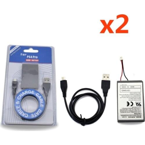 2Pcs 3.7V 2000mAh PS4 Pro Battery+USB Charger Cable for Sony Wireless Controller Li-Ion Lithium Chargeable Replacement Batteries