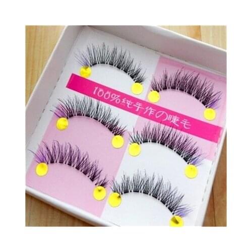 3 Pairs Beauty Makeup False Eyelashes Natural nude makeup messy cross transparent stem eye tail purple eyelashes F16