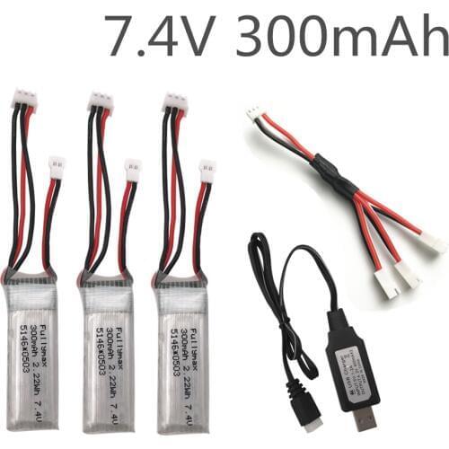 3pcs 7.4V 300mAh LiPo Battery and 3 in 1 charging cable For RC WLtoys F959 RC Quadcopter Drone Helicopter Toy Parts