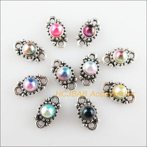 30 New Round Charms Mixed Acrylic Flower Connectors Tibetan Silver Tone 6.5x11.5mm