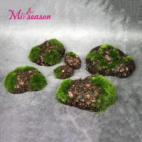 6pc/bag Wood Chip Green Foam Fake Stone Rock DIY Artificial Moss Stones Grass Plant Home Garden Landscape Decoration