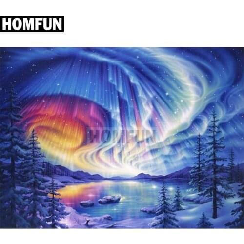 HOMFUN Full Square/Round Drill 5D DIY Diamond Painting "Northern Lights" Embroidery Cross Stitch 5D Home Decor Gift A02489