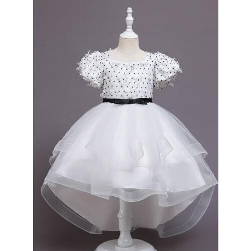 Trailing White Girls Party Dress Summer Princess Tutu Wedding Dresses For Kids Children Birthday Gown Costumes Clothing 3-10Y