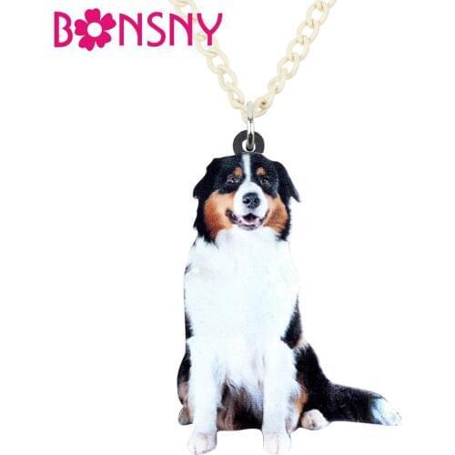 Bonsny Acrylic Sitting Australian Shepherd Dog Necklace Pendant Collares Fashion Animal Pet Jewelry For Women Girls Dropshipping