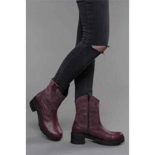 Shoes Time Burgundy Casual Leather Women 'S Boots Casual Motorcycle 2020 Autumn Winter Warm Fashion Women Half Boots