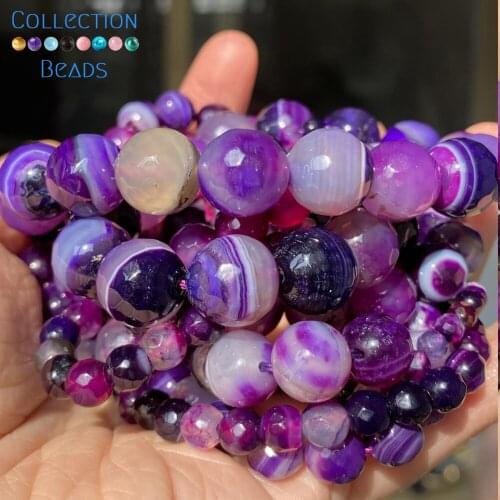 Natural Faceted Stripe Purple Stone Spacer Loose Round Bead For Jewelry Making 4-12 MM DIY Bracelets Accessories Wholesale