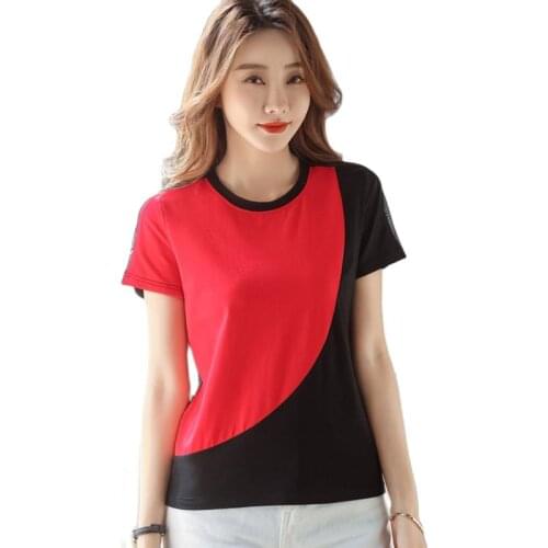 Patchwork O-Neck T-Shirt Women Summer Tops 2021 Cotton T Shirt Femme Slim Short Sleeves Casual Woman Tshirts Clothes Top Mujer