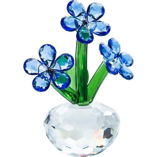 H&D Crystal Flower Dreams Forget Me Knot Figurines Ornament Glass Bouquet Craft,Gifts For Her/Lover Home Table Decor (Blue)