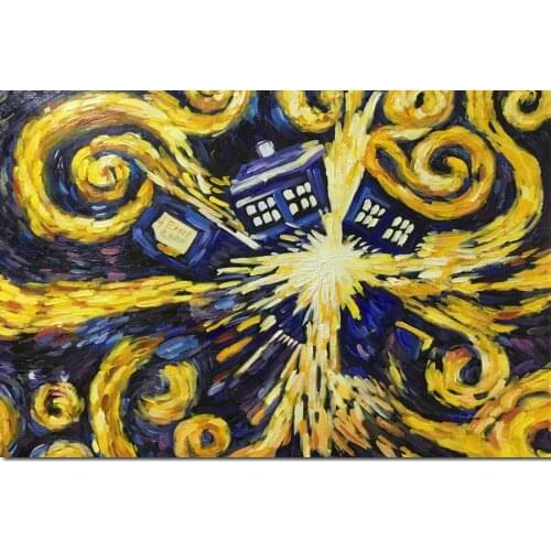 Canvas Art Wall Decor Abstract Oil Picture Doctor Who Handmade Modern Painting Artwork For Living Room Bathroom Bedroom Golden