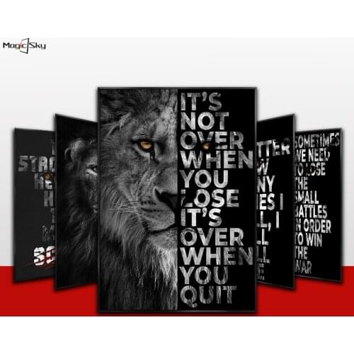 Classic Lion Letter Motivational Quote Posters and Prints Canvas Painting Wall Art Decorative Picture for Office Room Home Decor