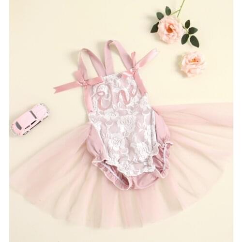 2021 Infant Baby Girls Clothes One Birthday Outfit Sleeveless Ruffle Lace Bodysuit Romper Tutu Dress Princess Cake Smash Clothes