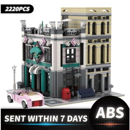 MOC Commercial Street Downtown Diners Internet Café house Street View Model Building Blocks Bricks Kids Educational Toy Toys