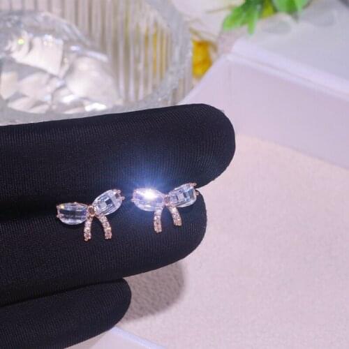 Korea New Design Fashion Jewelry AAA zircon Lovely Bowknot Stud Earrings for Women Accessories Elegant Wedding Bride Jewelry