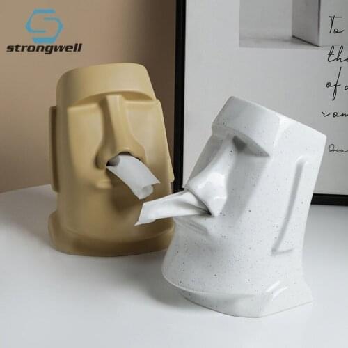 Strongwell Moai Sculpture & Statue Tissue Box Household Supplies Creative Personality Paper Holder Home Decor Figurines Craft