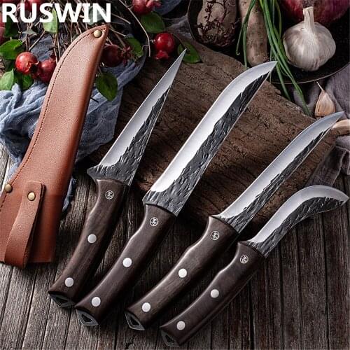 Forged Boning Knife Meat Cleaver Hunting Knife Handmade Serbian Chef Knife Stainless Steel Kitchen Knife Butcher Fish Knife Case