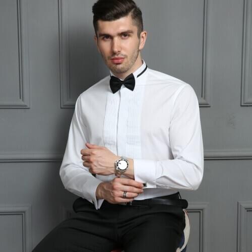 Swallow Collar French Cufflinks Wedding Mens Dress Shirts for Men Slim Fit Shirt Mens Shirt Long Sleeve Casual korean clothes