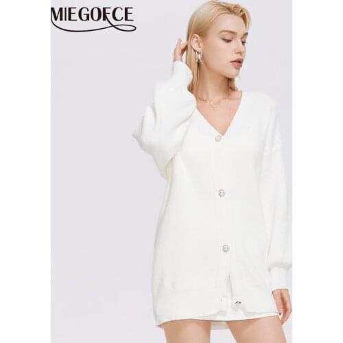 MIEGOFCE 2021 Autumn Winter Women Mid-length Sweater Coat Everyday Fashion Button Cardigan Coat Loose-fitting Sweater M21102