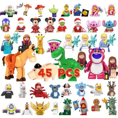 Disney Blocks Frozen Elsa Anna Mini Action Figures Building Blocks Mickey Minnie Bricks Kids Toys For Girls Christmas Gifts